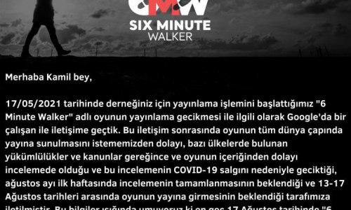 Appricode'dan "Six Minute Walker" adlı oyun projemiz hakkında bilgilendirme - 2021.07.31