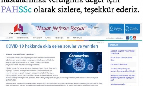 Türk Toraks Derneği - COVID-19 hakkında akla gelen sorular ve yanıtları - 2020.03.14