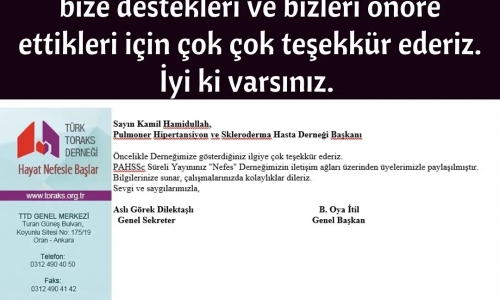 Türk Toraks Derneği "Nefes" süreli yayınımızı üyeleriyle paylaştı - 2021.09.29